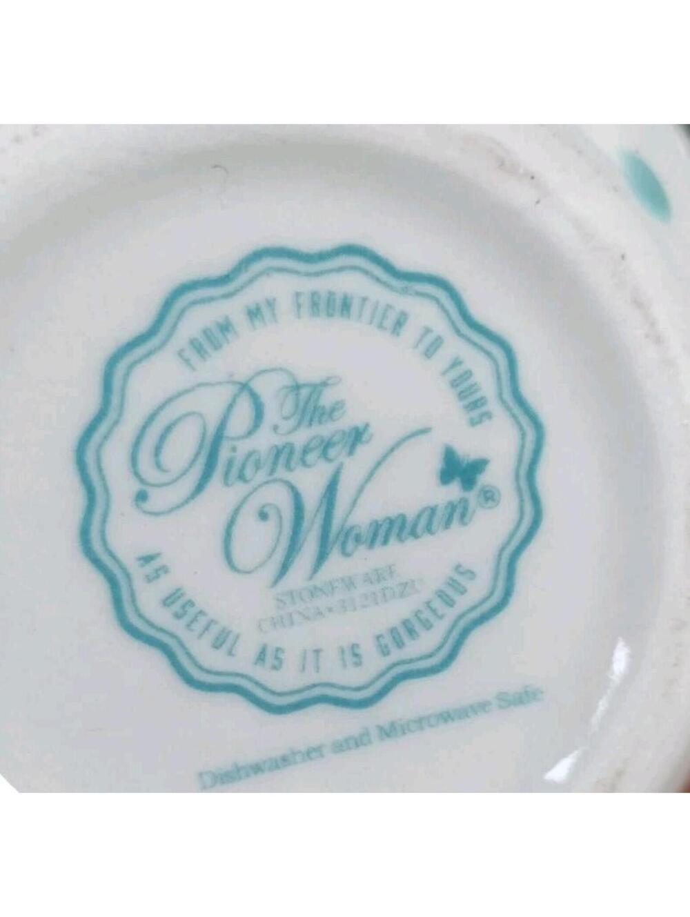 The Pioneer Woman Heritage Floral Mugs Set of 4 Stoneware Teal Polka Dot 18oz - Picture 2 of 7